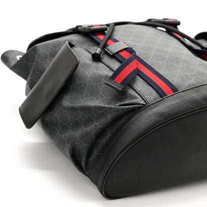 Gucci Soft GG Supreme Monogram Appia Calfskin Web Double Buckle Backpack Black 9 of 13