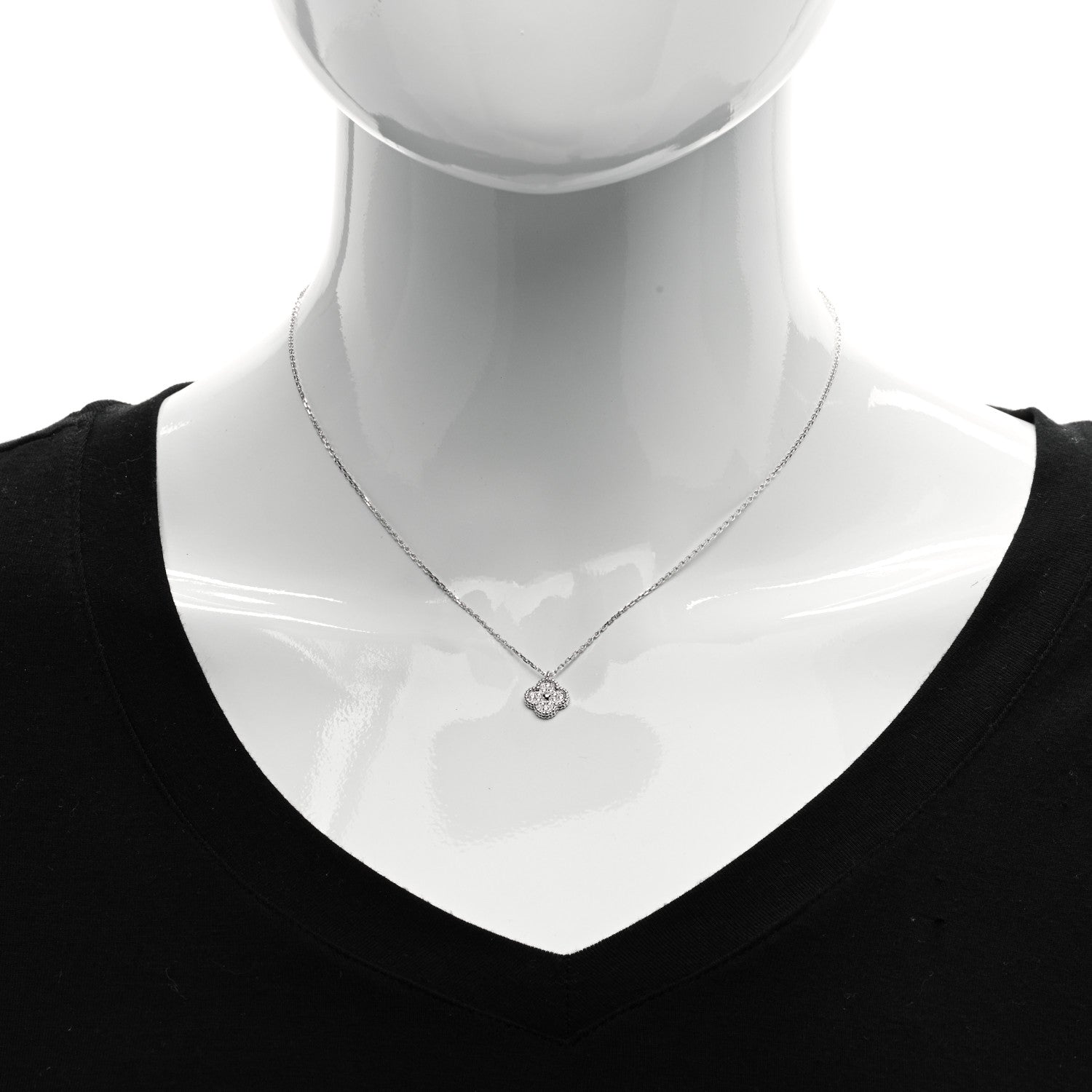 Van Cleef & Arpels 18K White Gold Diamond Sweet Alhambra Pendant Necklace 2 of 5