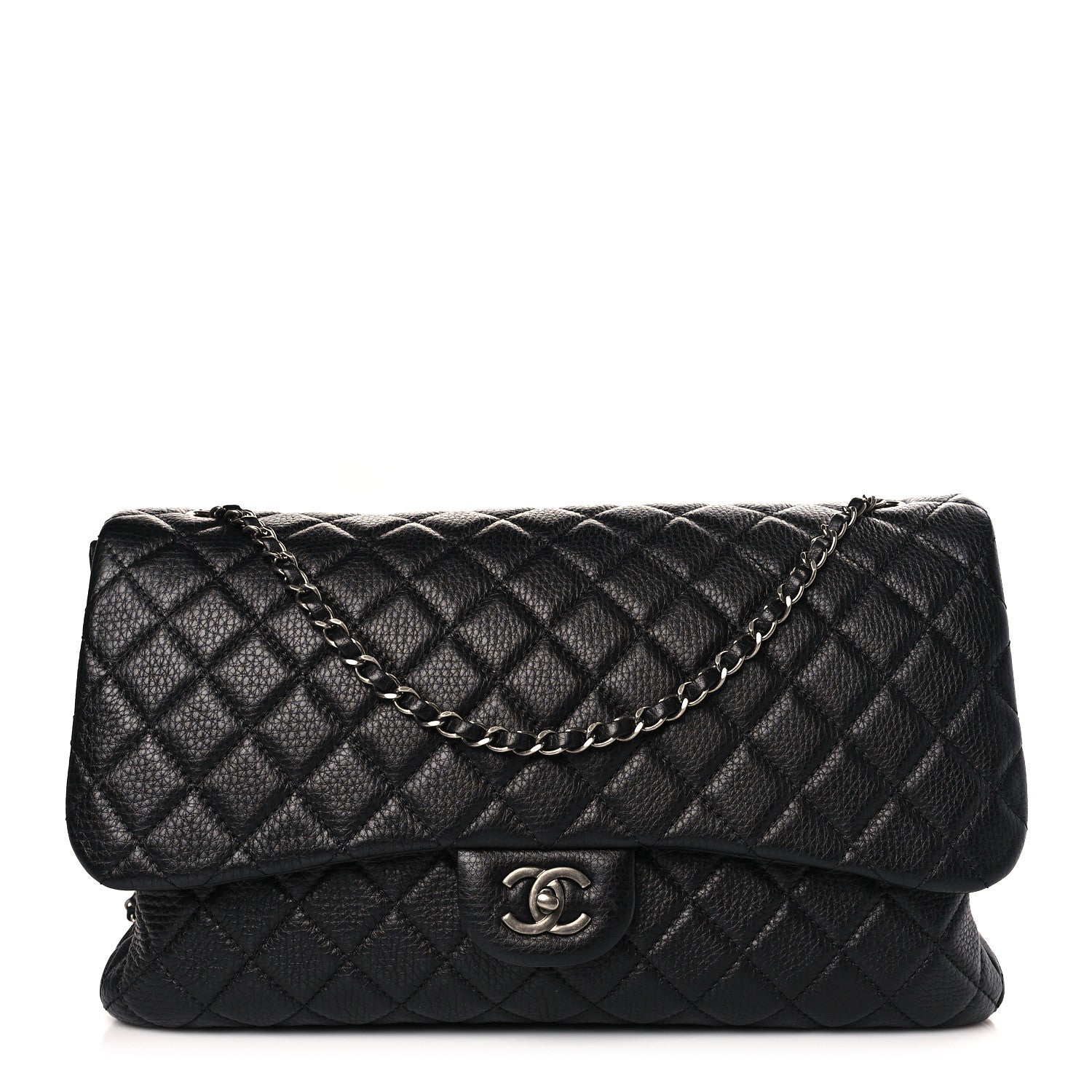 Chanel Grained Calfskin Quilted Small XXL Travel Flap Bag Black 1 of 8