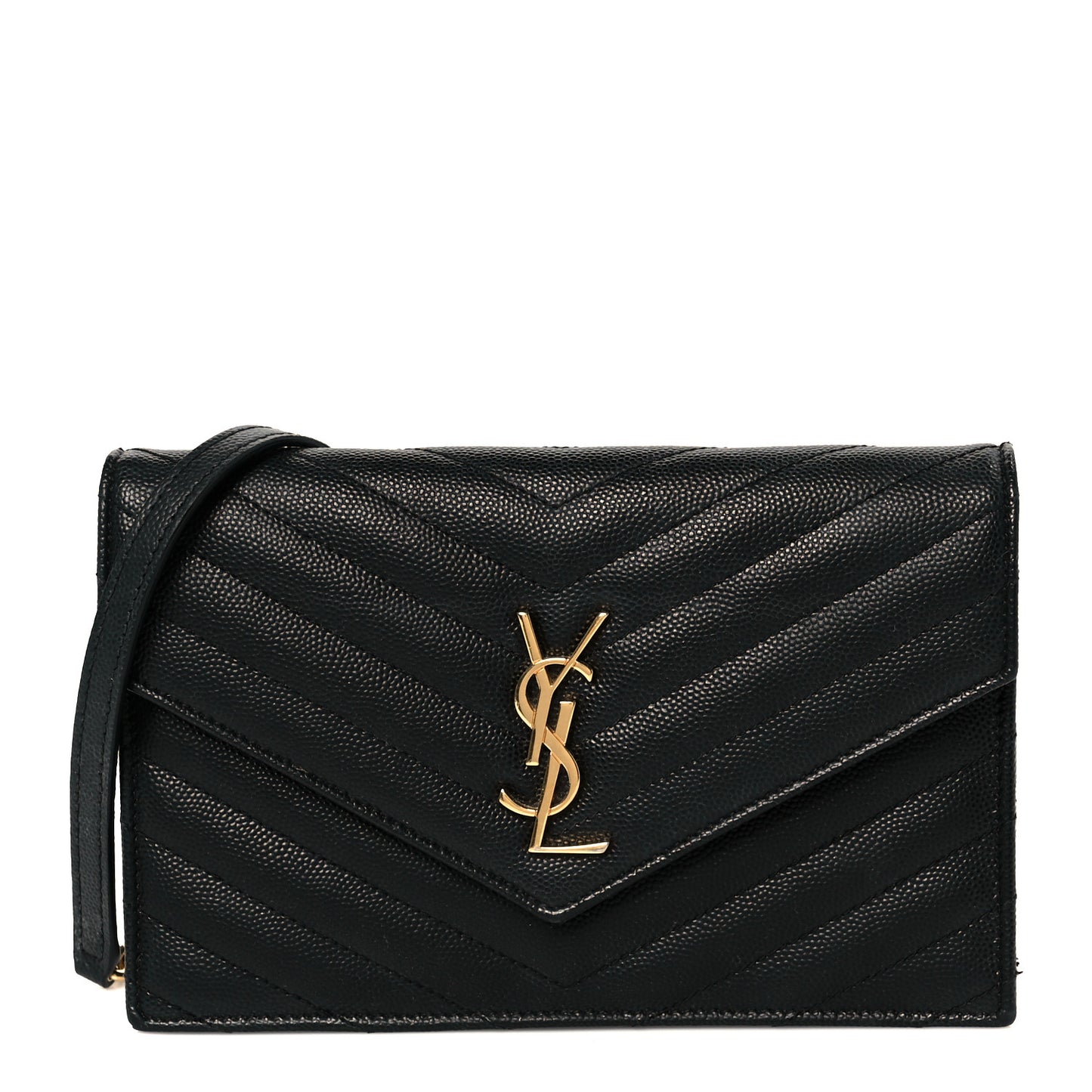 Grain De Poudre Matelasse Chevron Monogram Envelope Chain Wallet Black