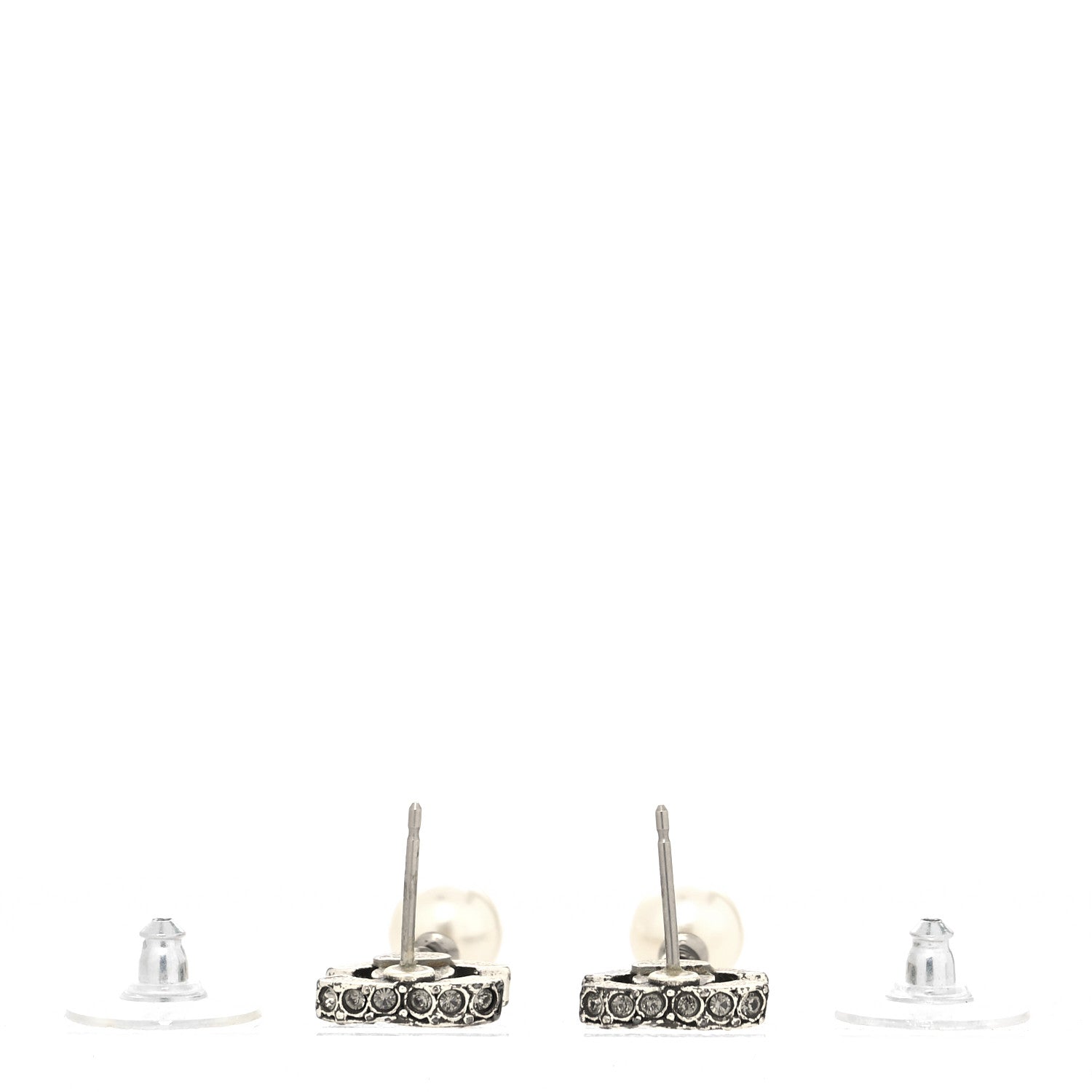 Chanel Crystal Pearl CC Drop Earrings Silver 3 of 4