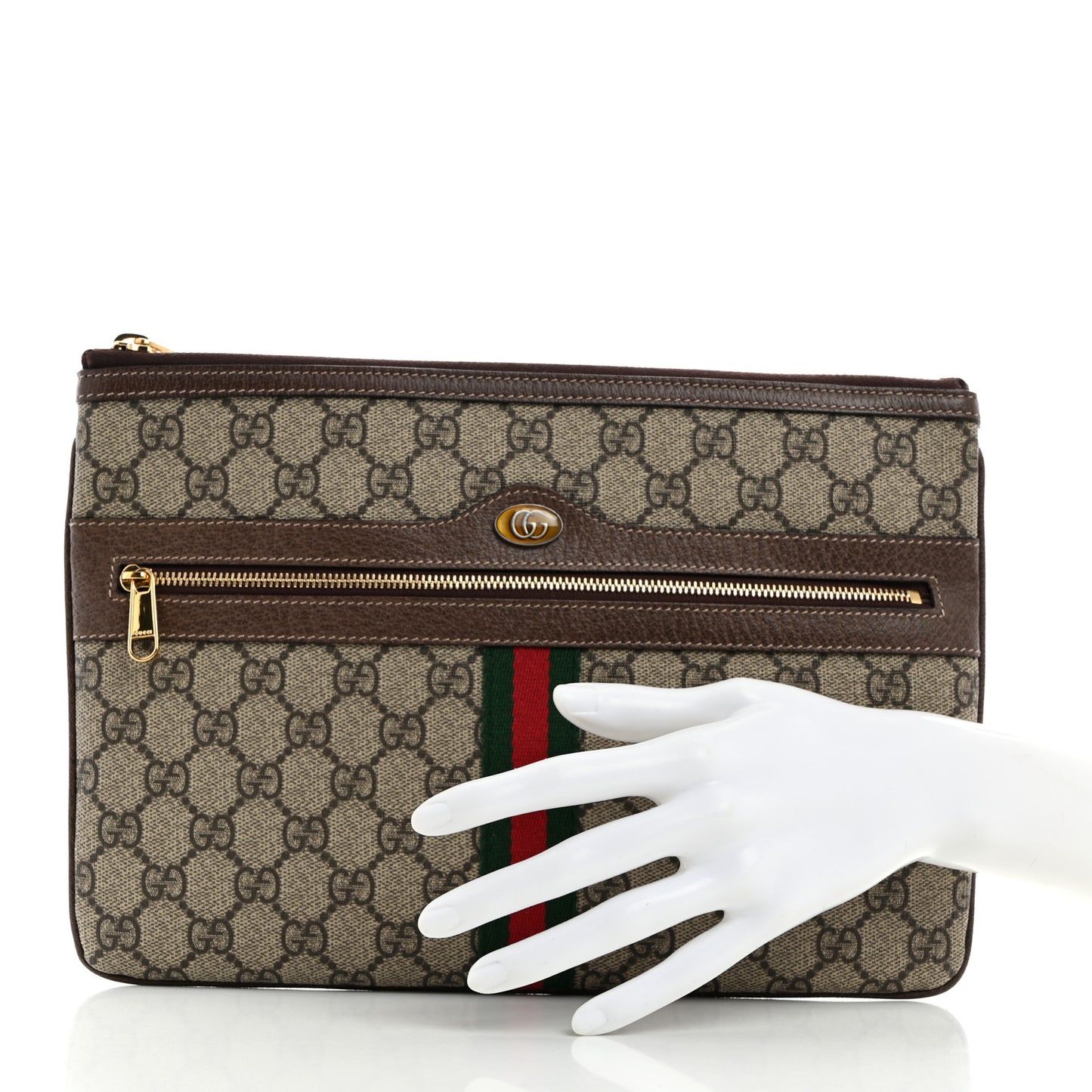 GG Supreme Monogram Large Ophidia Pouch Clutch Brown