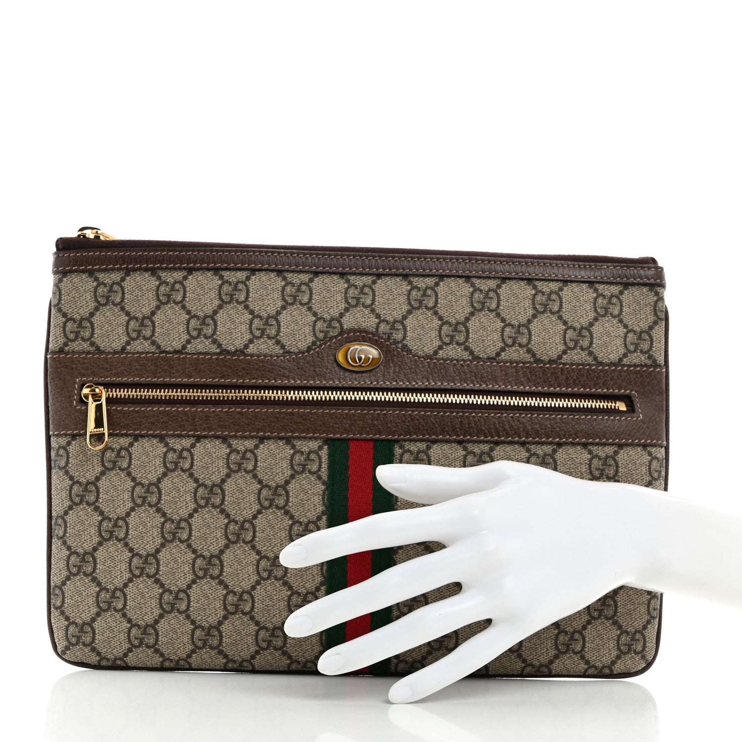 Gucci GG Supreme Monogram Large Ophidia Pouch Clutch Brown 2 of 7