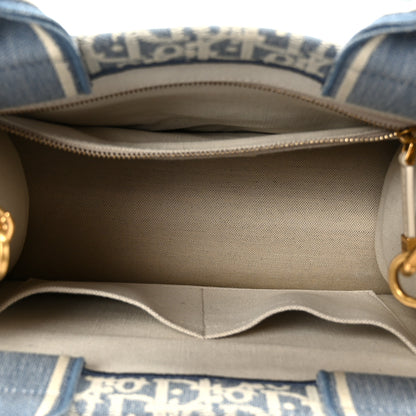 Christian Dior Oblique Chambray Calfskin Small Book Tote With Strap Blue Latte 4 of 9