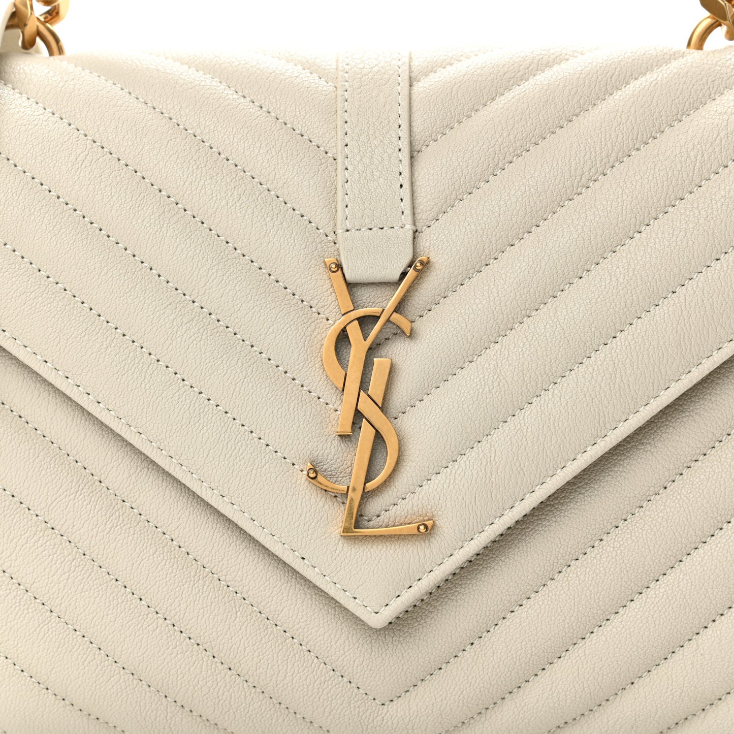 Sheepskin Matelasse Chevron Monogram Medium College Bag Vintage Blanc