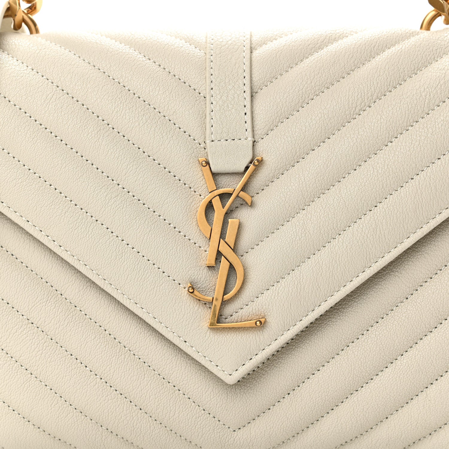 Saint Laurent Sheepskin Matelasse Chevron Monogram Medium College Bag Vintage Blanc 8 of 11