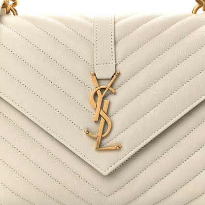 Saint Laurent Sheepskin Matelasse Chevron Monogram Medium College Bag Vintage Blanc 8 of 11