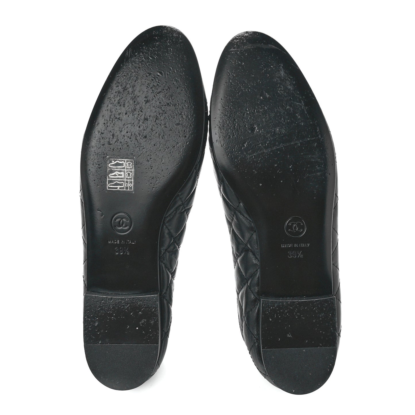 Aged Calfskin Quilted CC Cap Toe Ballerina Flats 39.5 Black
