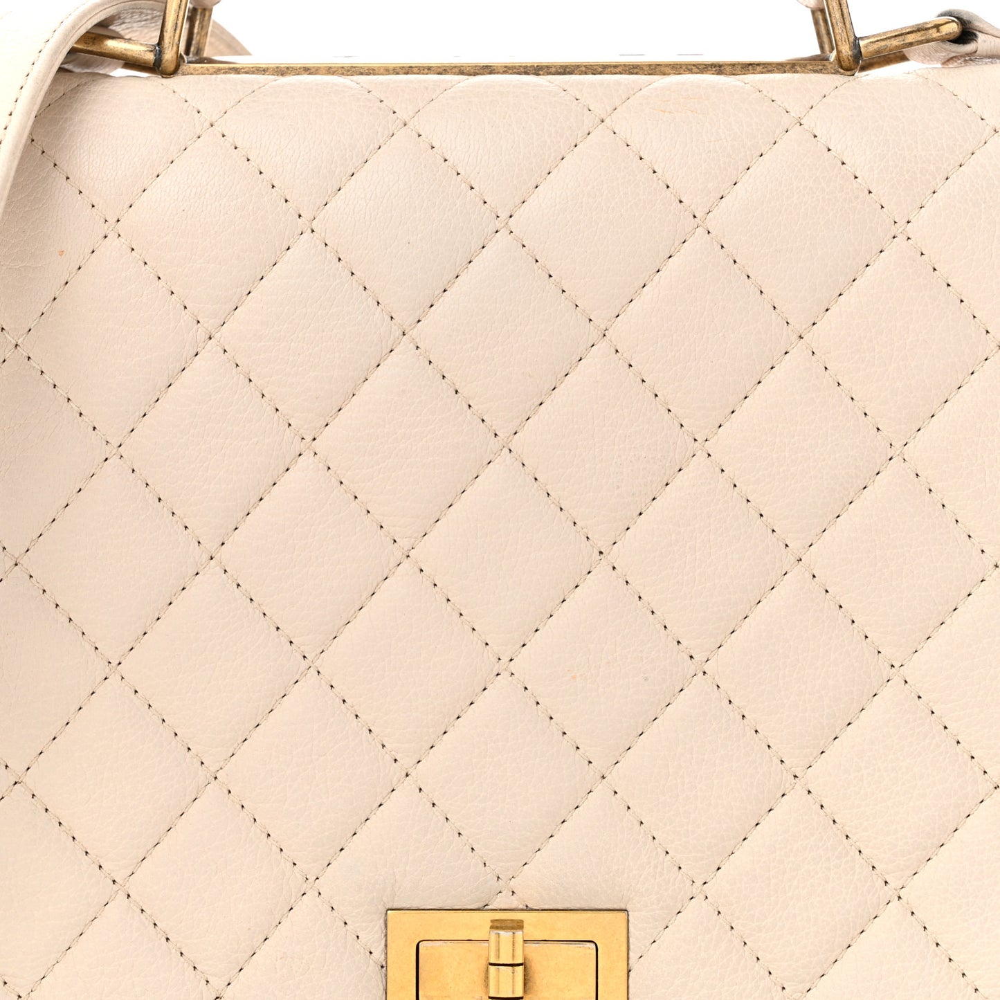 Goatskin Quilted Large Rita Top Handle Flap Beige