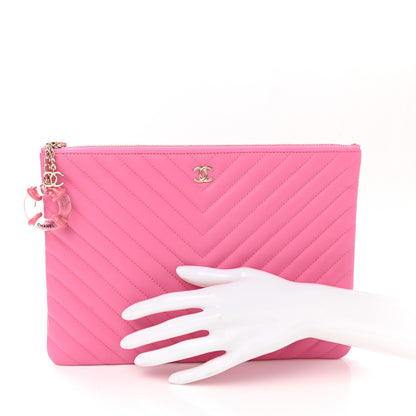 Chanel Lambskin Chevron Quilted Medium Cosmetic Case Pink 2 of 8