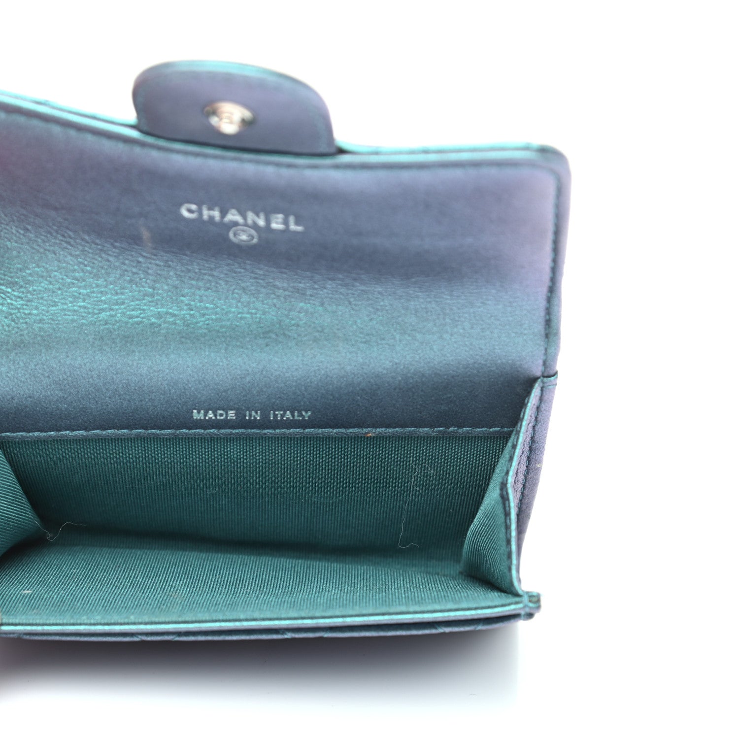 Chanel Iridescent Lambskin Quilted Flap Card Holder Turquoise 9 of 16