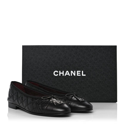 Chanel Aged Calfskin Quilted CC Cap Toe Ballerina Flats 36 Black 10 of 10