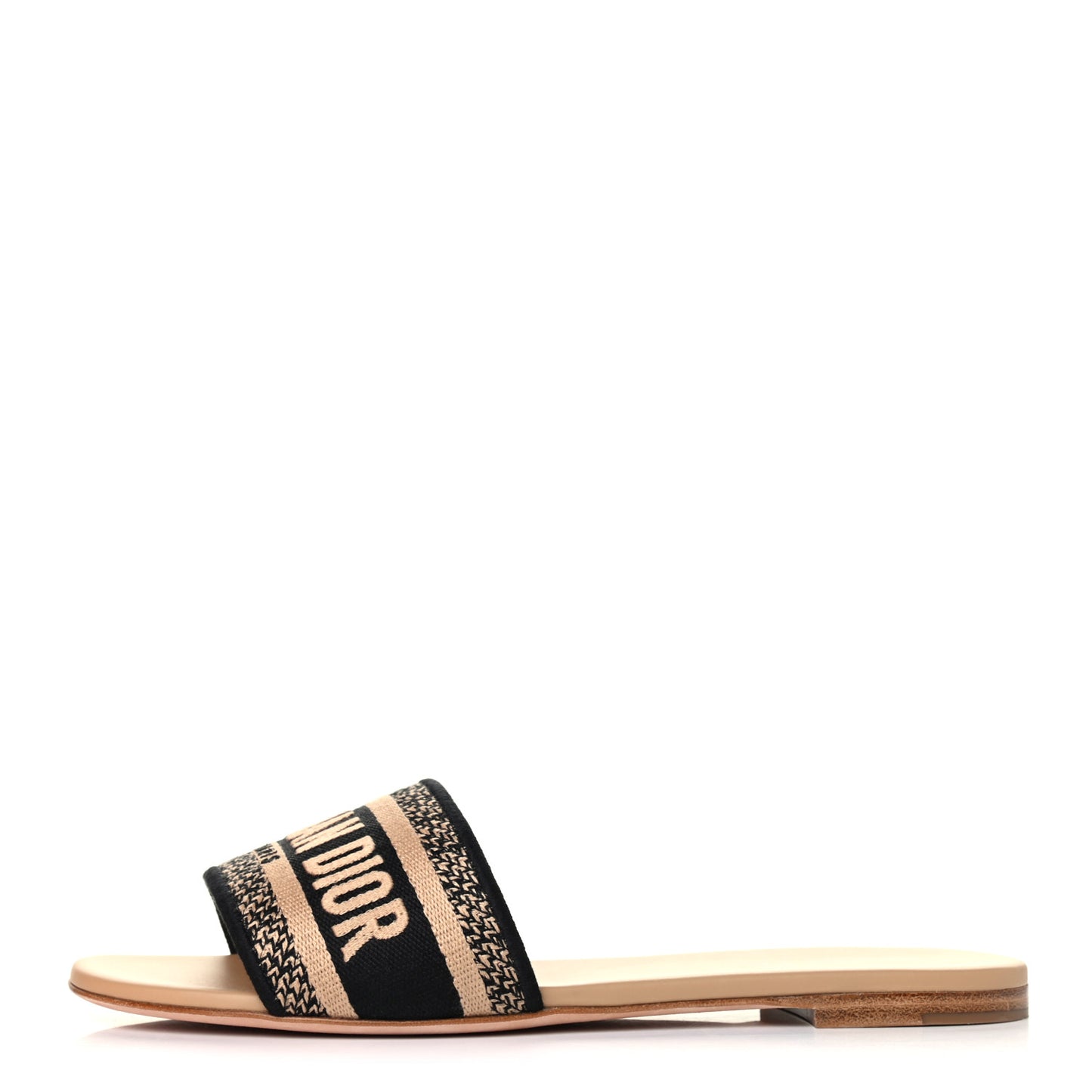Canvas Embroidered Dway Flat Slide Sandals 39 Black Beige