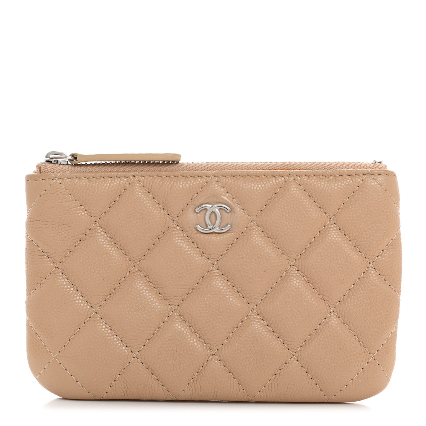 Caviar Quilted Small Cosmetic Case Beige