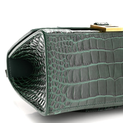 Balenciaga Shiny Calfskin Crocodile Embossed Small Hourglass Top Handle Bag Forest Green 8 of 9