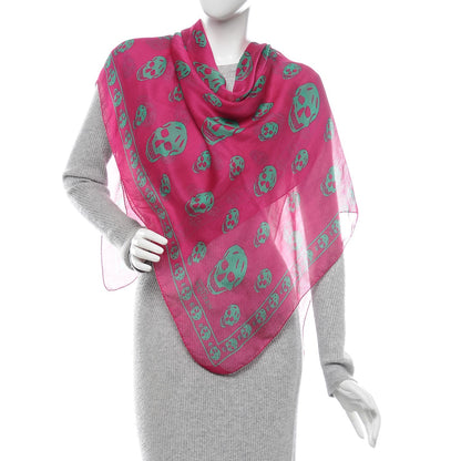 Alexander McQueen Silk Chiffon Skull Scarf Pink Green 2 of 5
