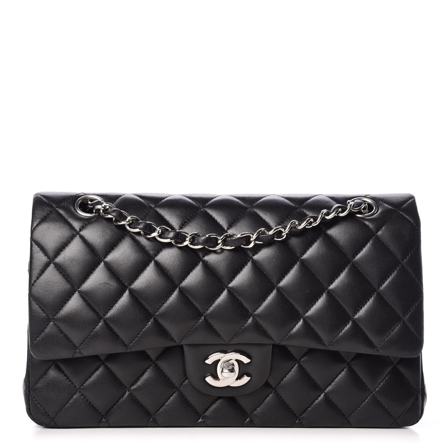 Lambskin Quilted Medium Double Flap Black
