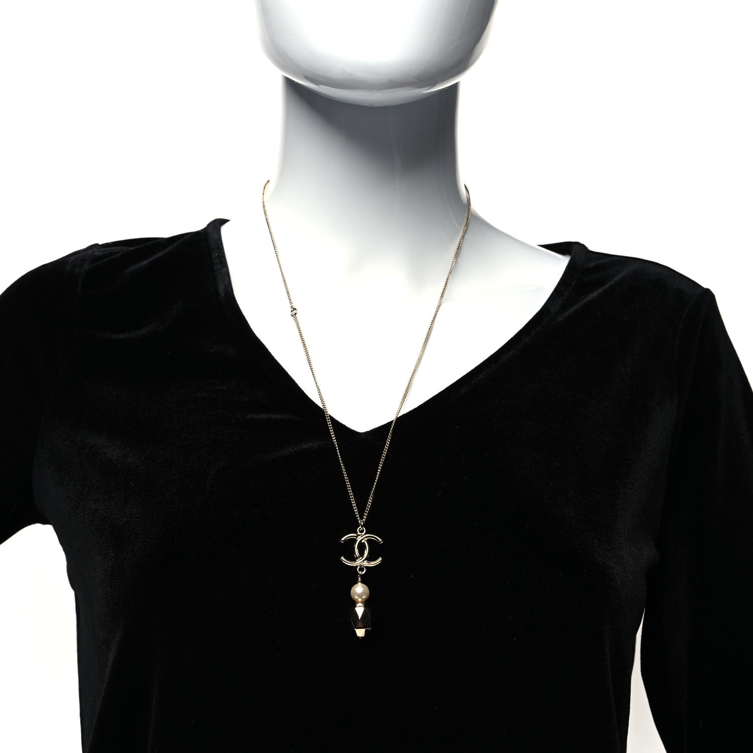 Chanel Pearl CC Drop Necklace Gold 2 of 5