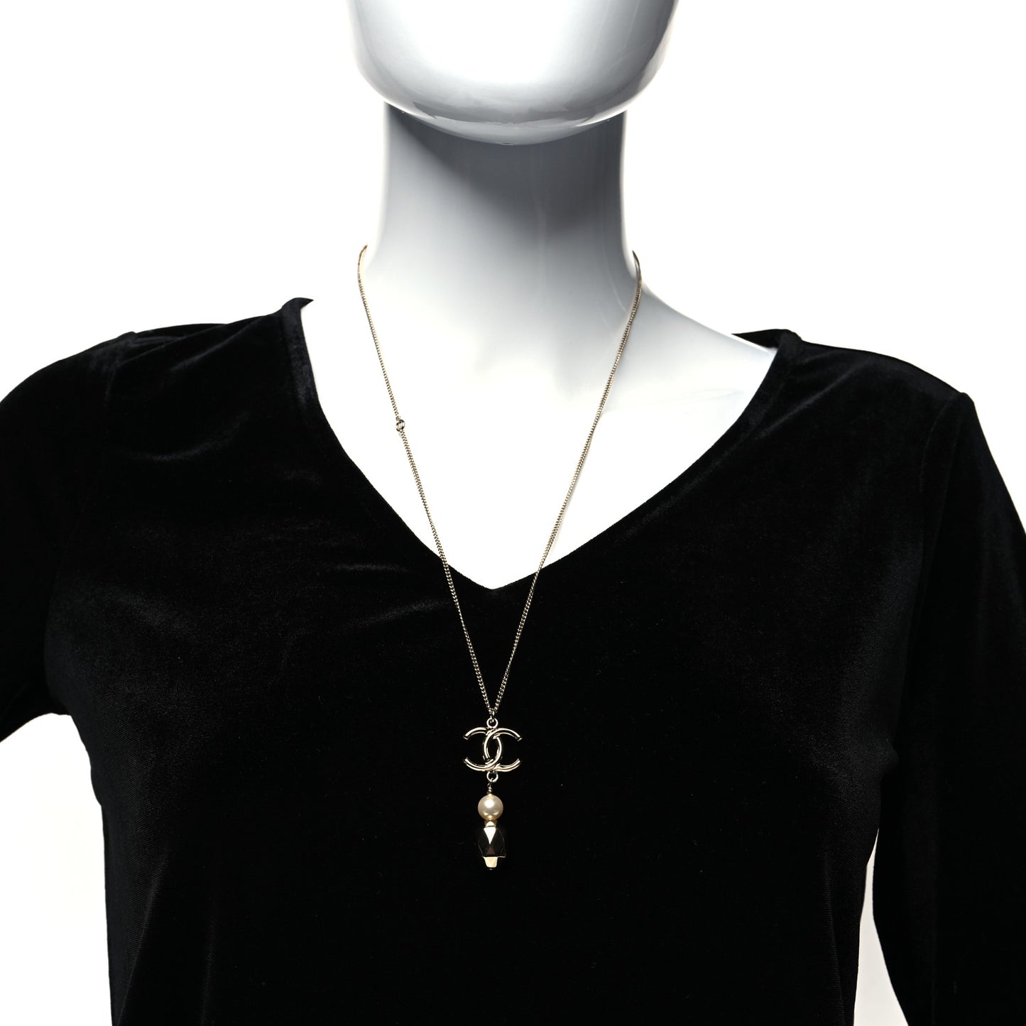 Pearl CC Drop Necklace Gold
