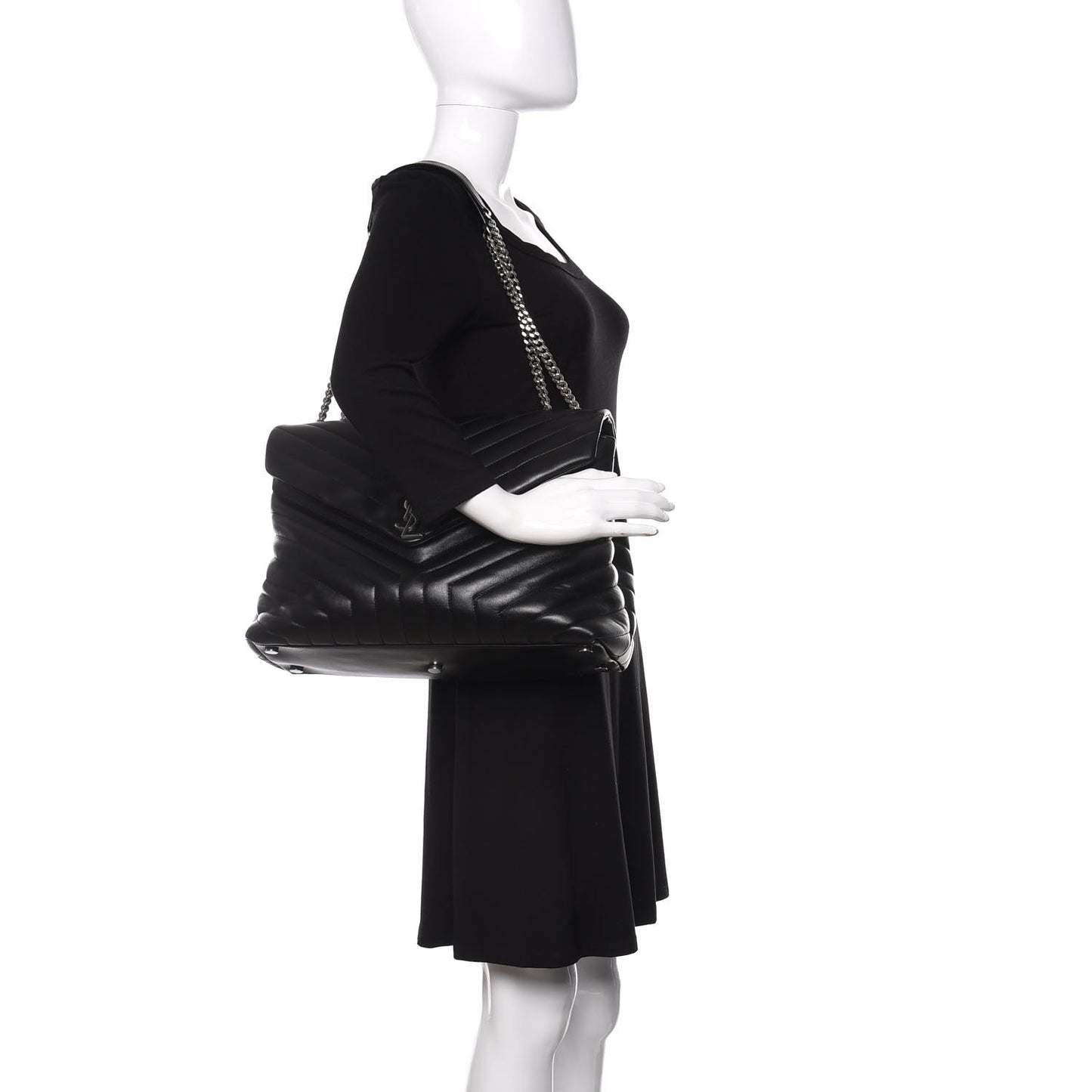Calfskin Y Quilted Monogram Large Loulou Chain Satchel Black