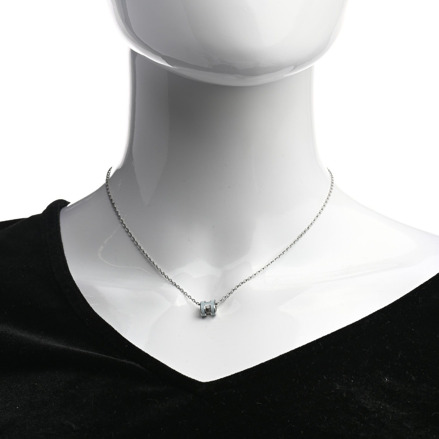 Hermes Lacquered Palladium Mini Pop H Pendant Necklace Bleu Zephyr 2 of 5