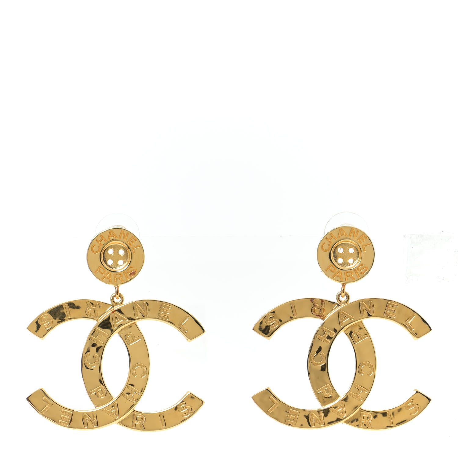 Chanel Metal Large Paris Button Earrings Gold 1 of 7
