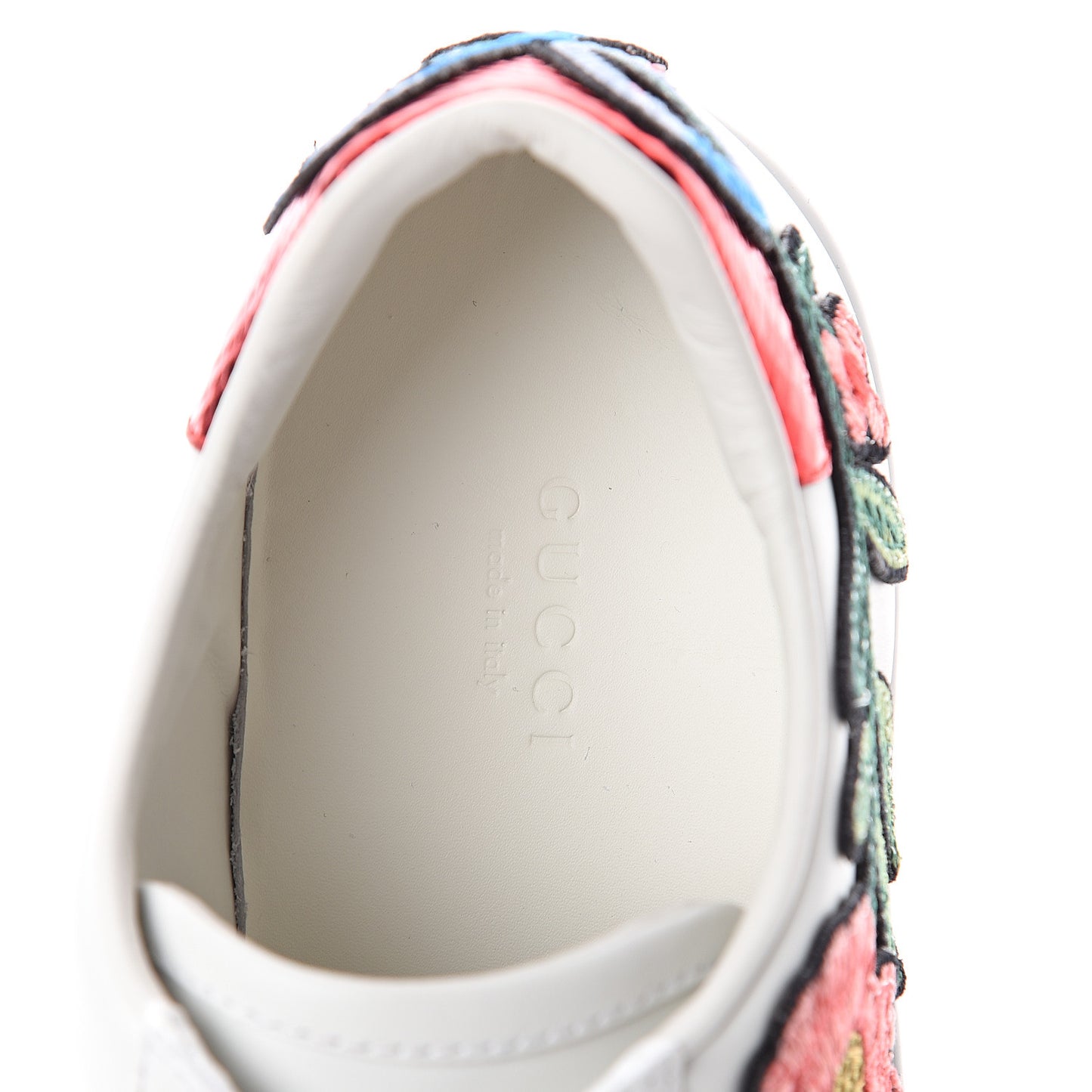 Calfskin Web Floral Embroidered Womens Ace Sneakers 37.5 White