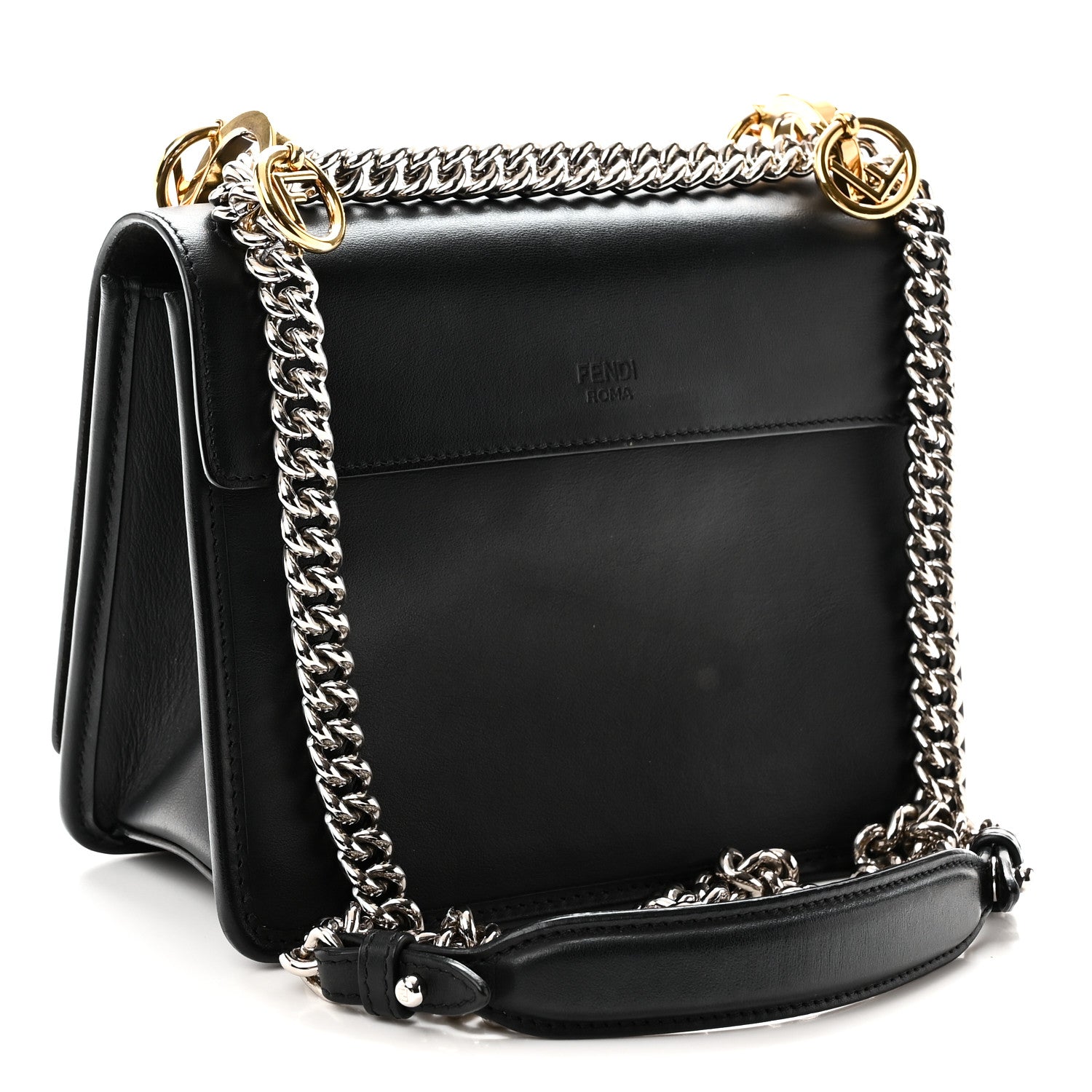 Fendi Vitello Century Velvet F is Fendi FF Small Kan I Shoulder Bag Black Tobacco 3 of 10