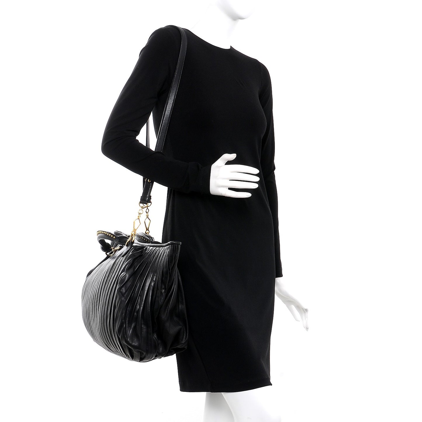 Vitello Lux Pleated Tote Nero Black