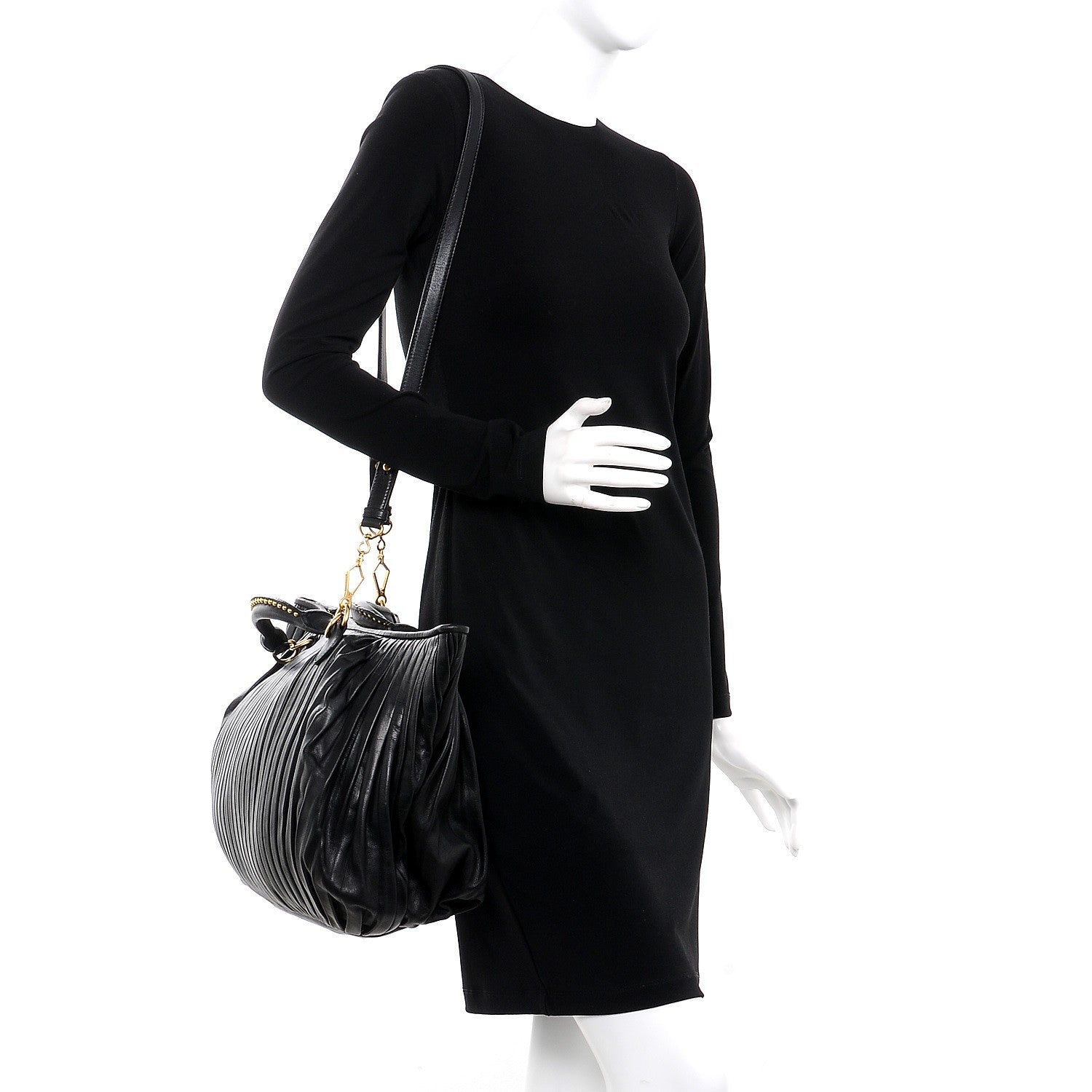 Miu Miu Vitello Lux Pleated Tote Nero Black 2 of 8