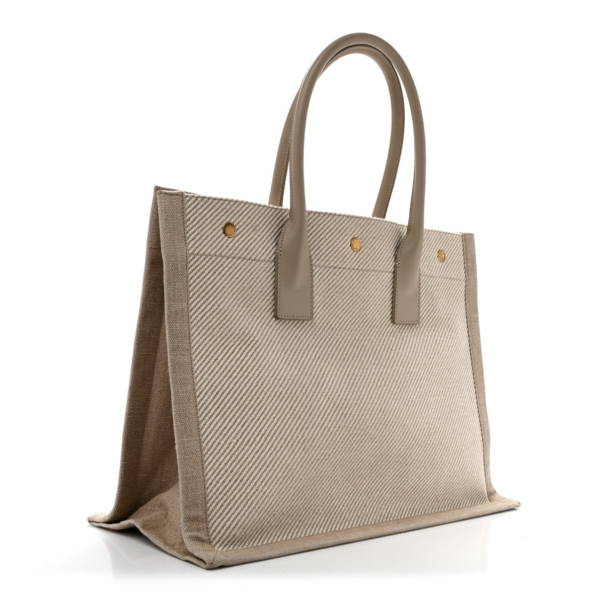 Saint Laurent Linen Calfskin Small Rive Gauche Tote Beige Sea Salt 3 of 17