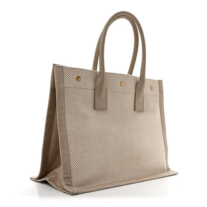 Saint Laurent Linen Calfskin Small Rive Gauche Tote Beige Sea Salt 3 of 17