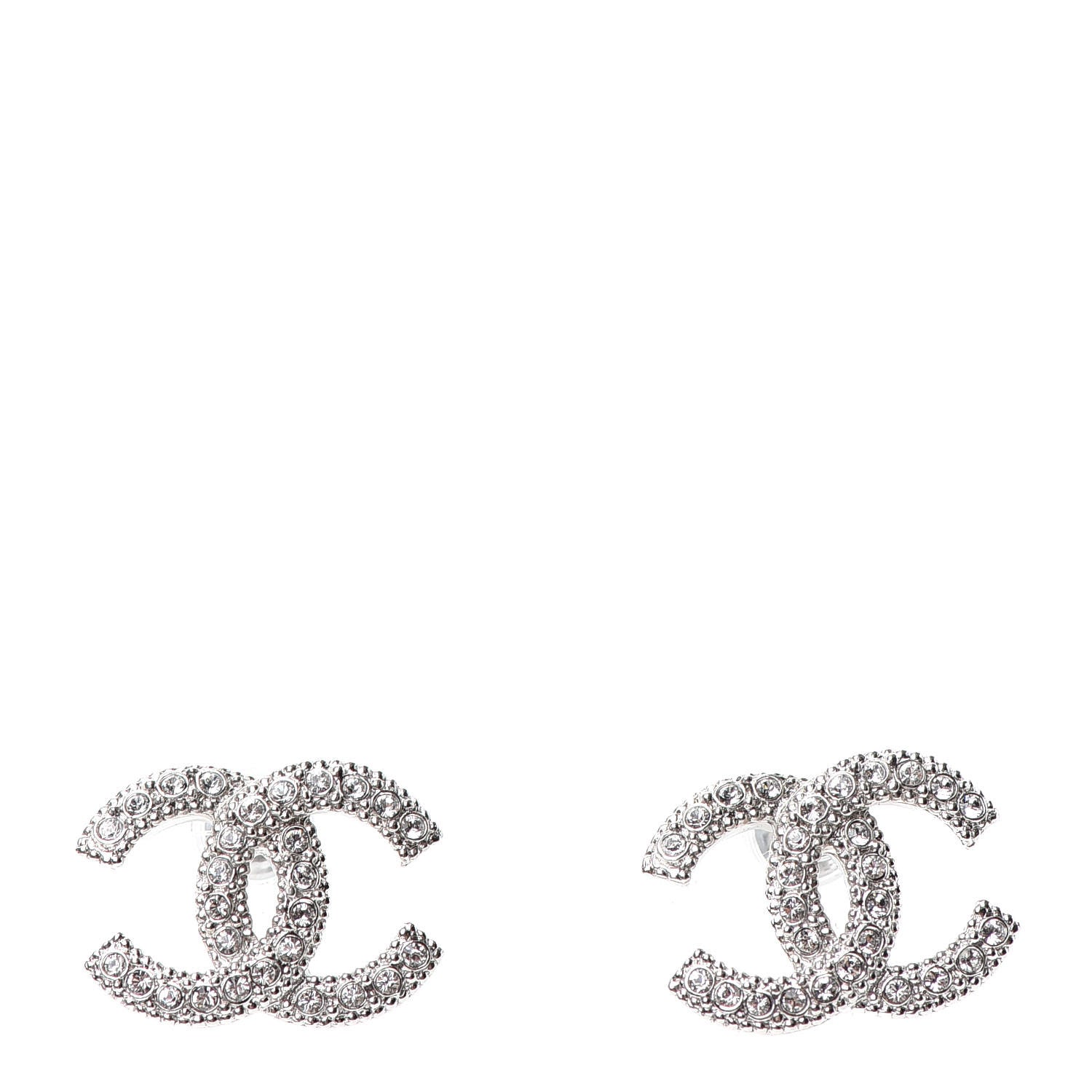 Chanel Crystal Timeless CC Earrings Silver 1 of 4