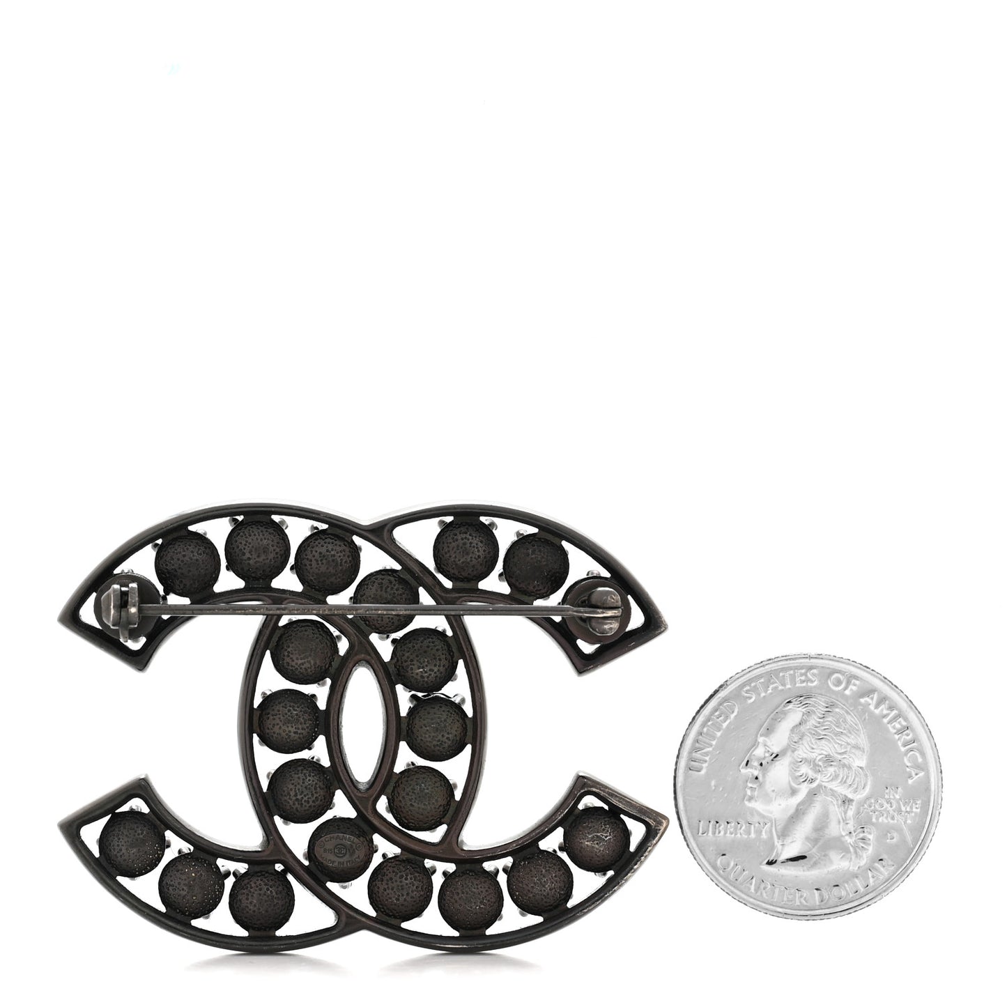 Metal Crystal CC Brooch Silver Black