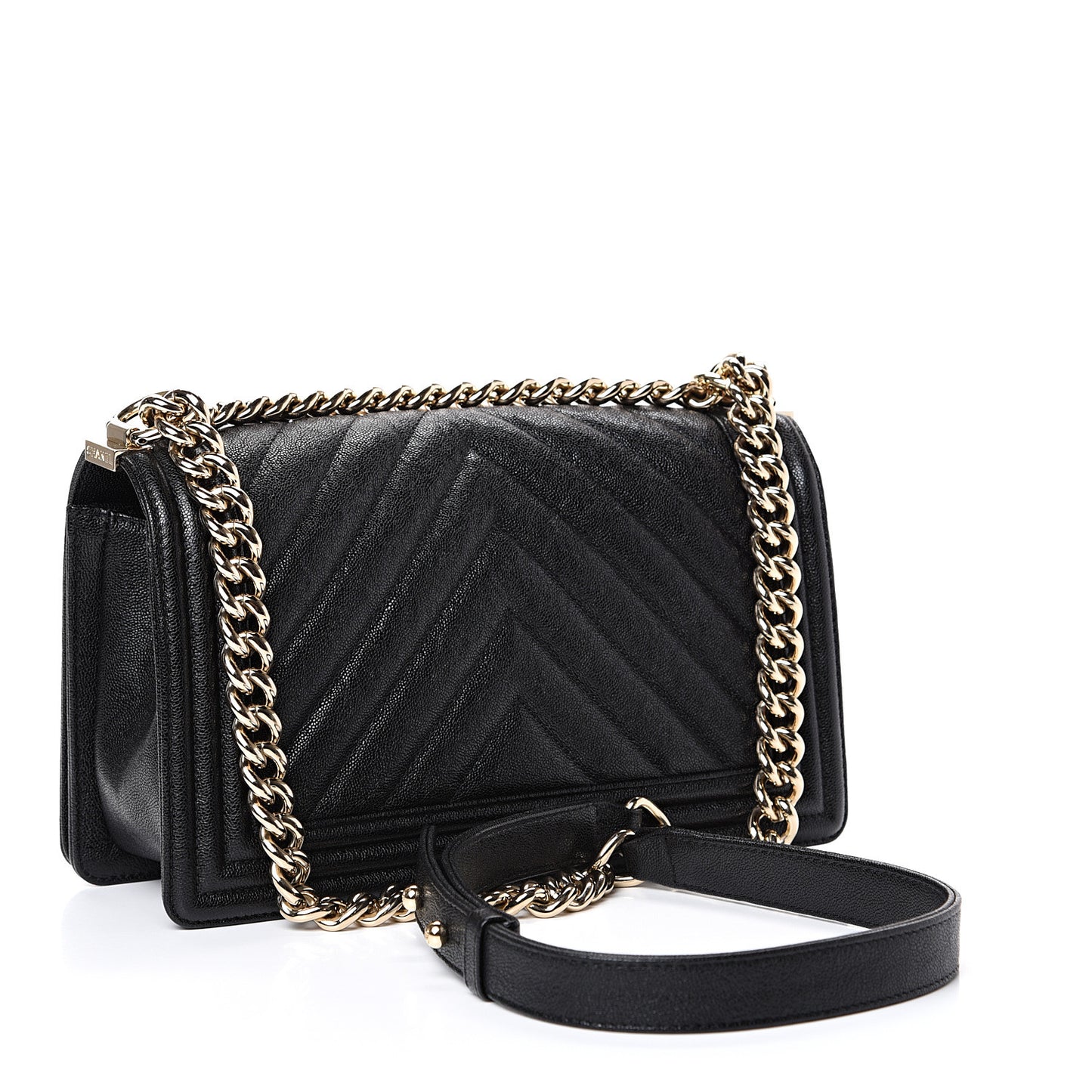 Iridescent Caviar Chevron Quilted Medium Boy Flap Black