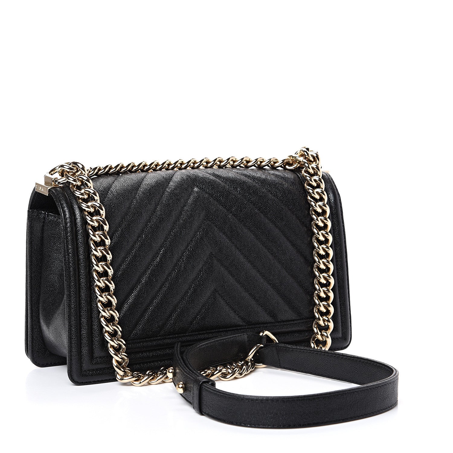 Chanel Iridescent Caviar Chevron Quilted Medium Boy Flap Black 2 of 11