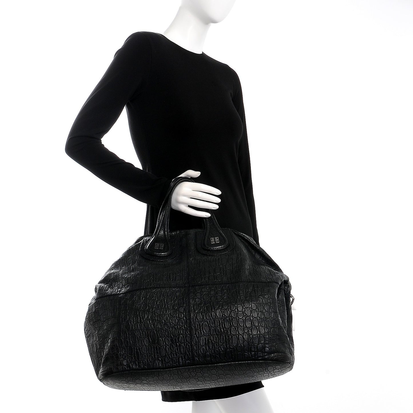 Calfskin Crocodile Embossed Large Nightingale Black