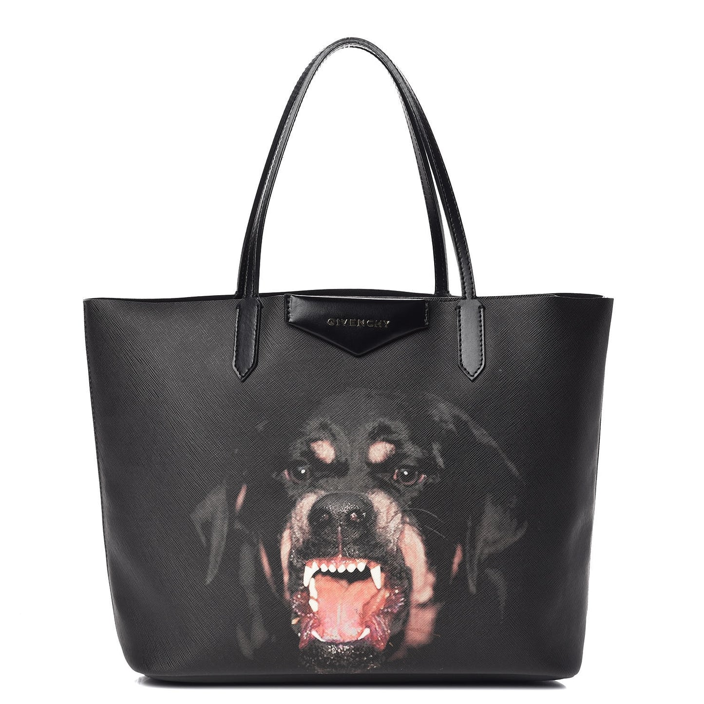 Textured Coated Canvas Rottweiler Print Medium Antigona Tote Black