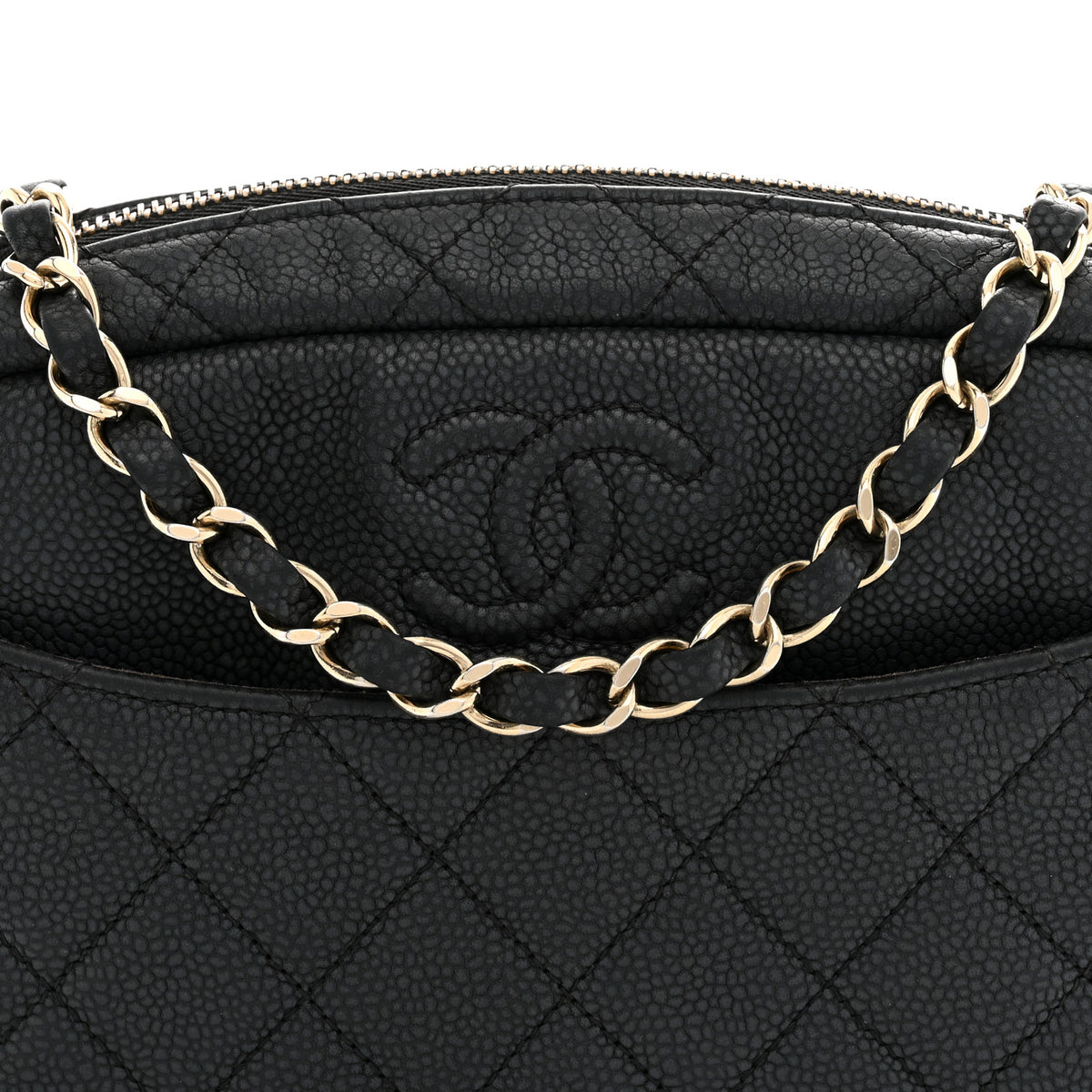 Iridescent Caviar Quilted Small Coco Tassel Camera Case Black