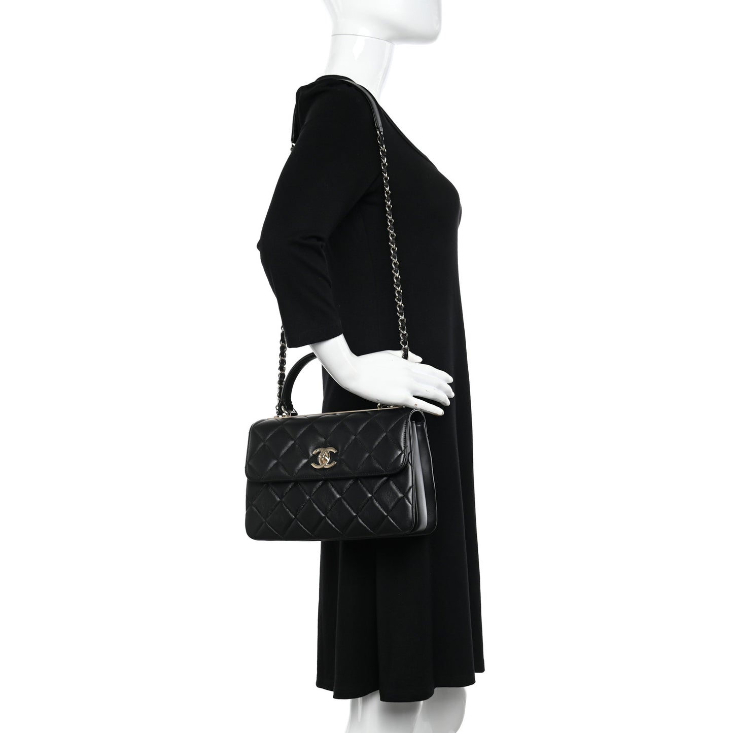 Lambskin Quilted Small Trendy CC Dual Handle Flap Bag Black