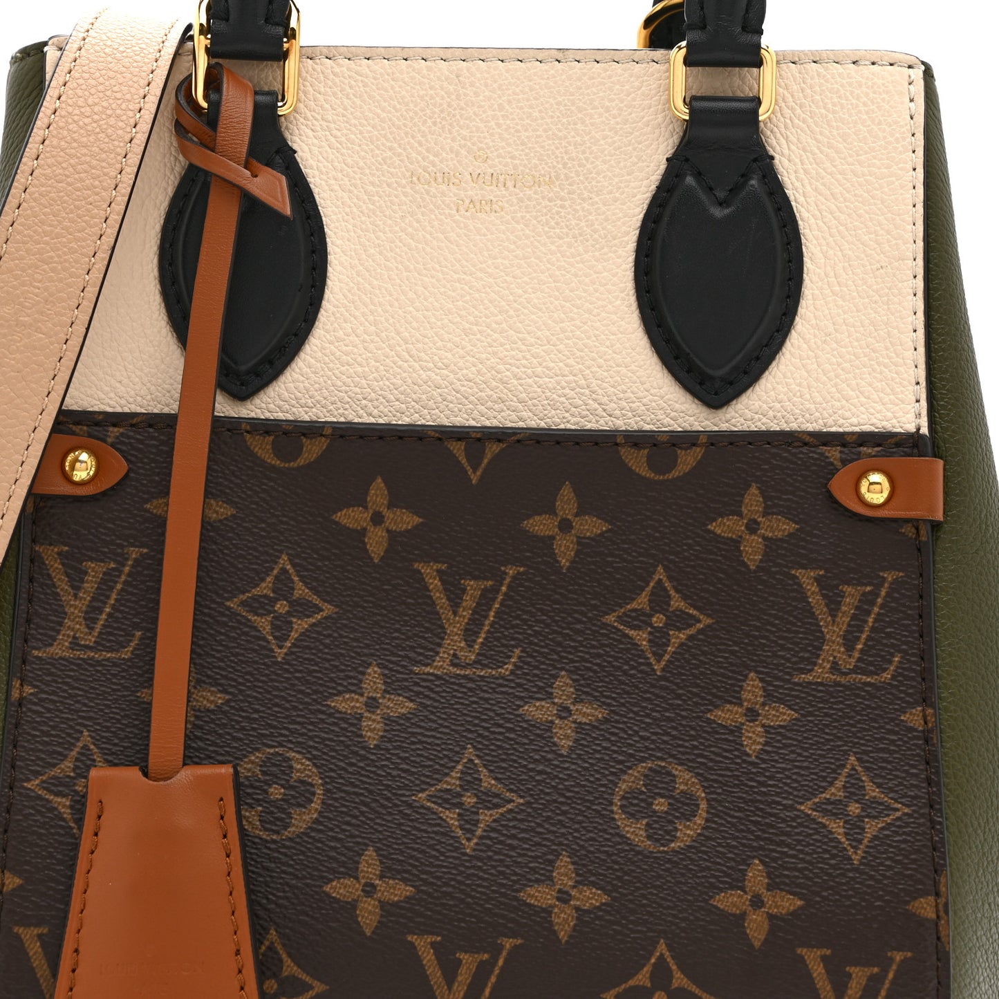 Calfskin Monogram Fold Tote PM Cream Khaki Black