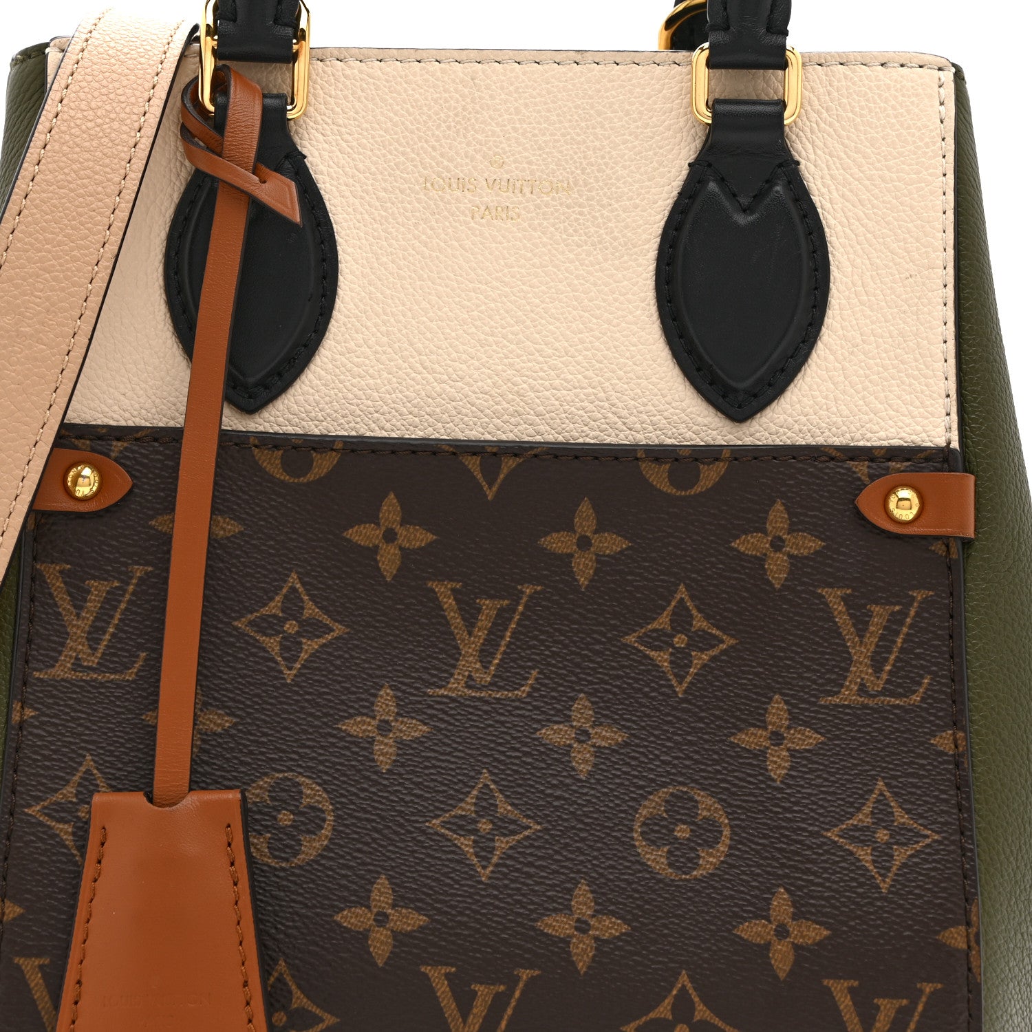 Louis Vuitton Calfskin Monogram Fold Tote PM Cream Khaki Black 7 of 9