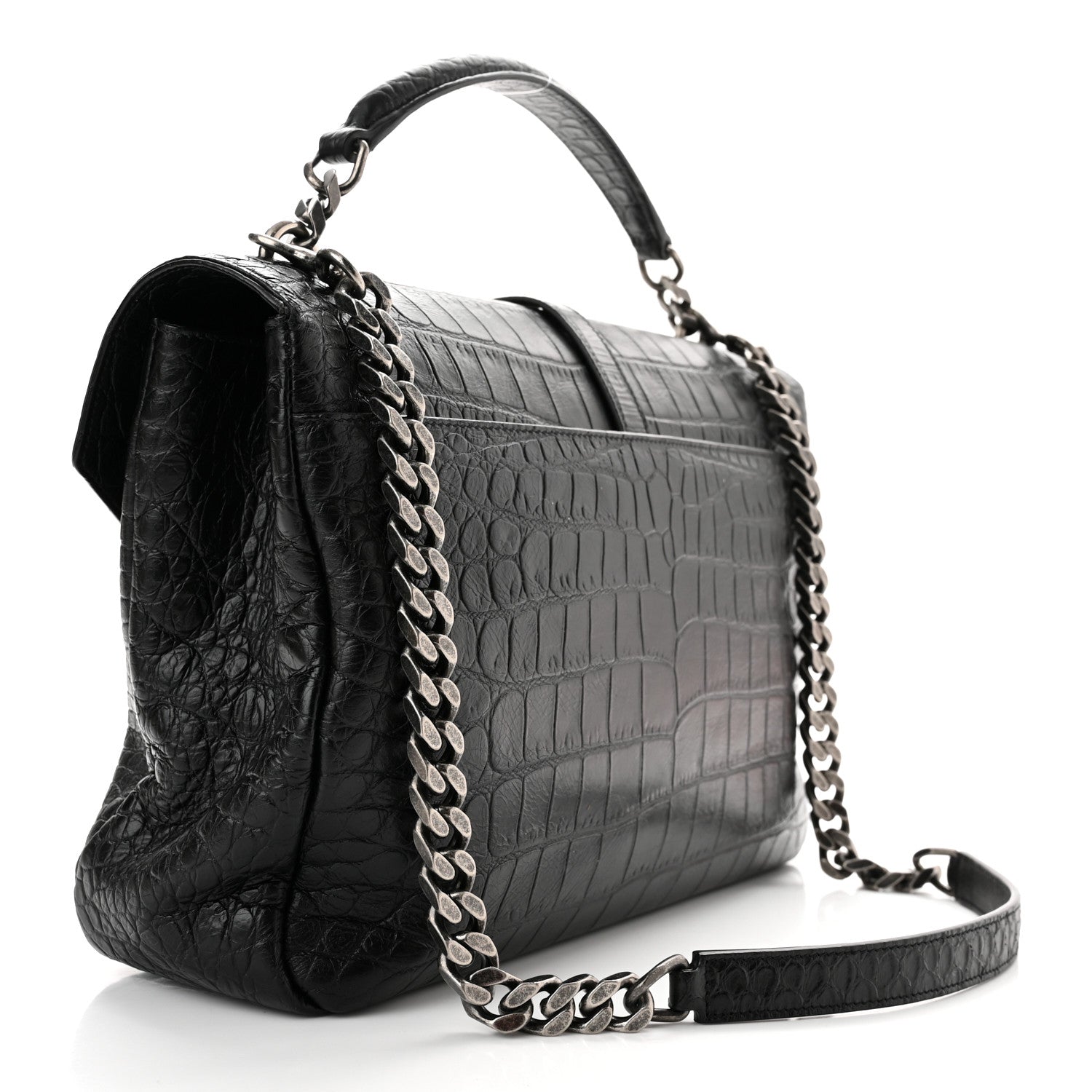 Saint Laurent Calfskin Crocodile Embossed Monogram Large College Satchel Black 2 of 9