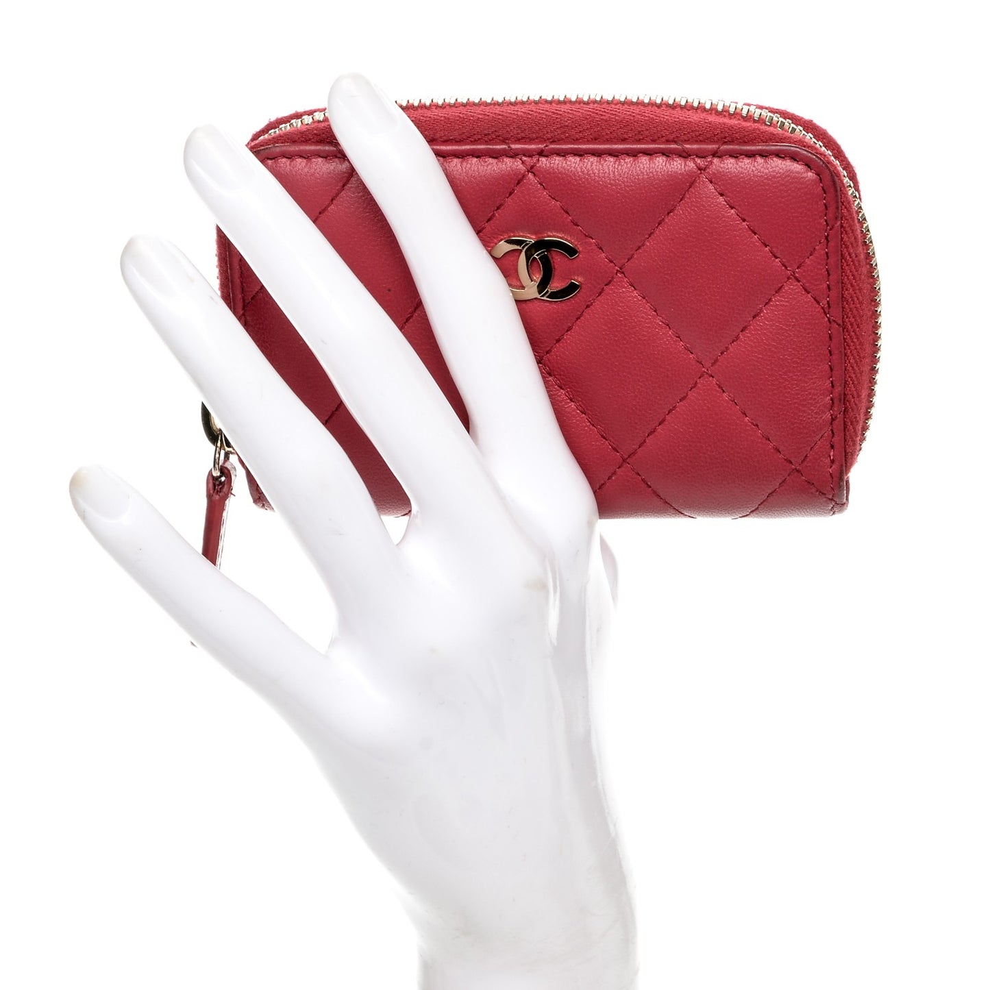 Lambskin Quilted Zip Around Coin Purse Wallet Dark Pink