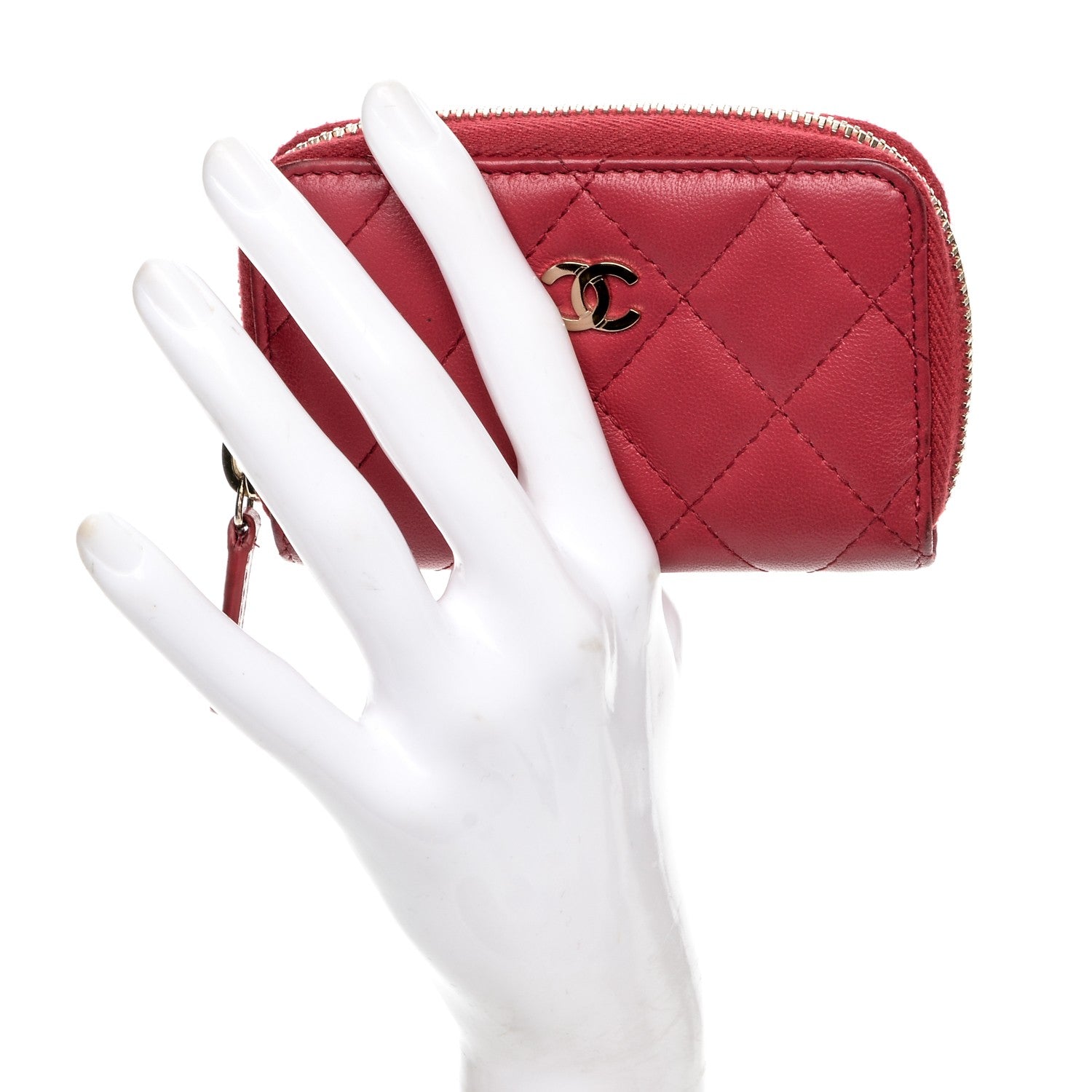 Chanel Lambskin Quilted Zip Around Coin Purse Wallet Dark Pink 2 of 7