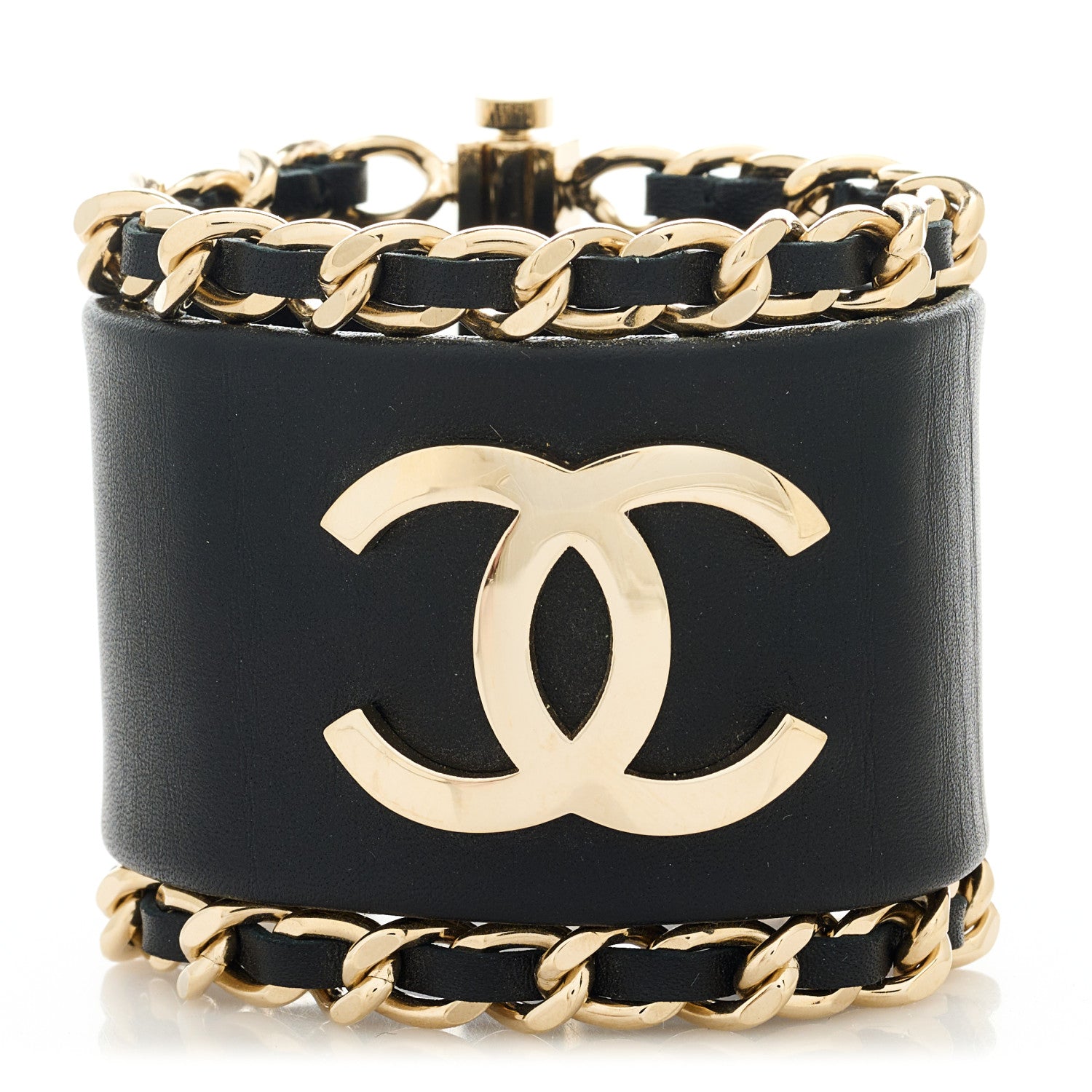 Chanel Lambskin Chain CC Cuff Black Gold 1 of 5