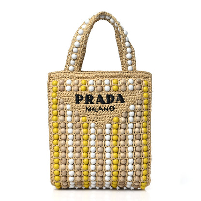 Prada Raffia Wood Bead Embroidered Logo Tote Bag Naturale 1 of 9
