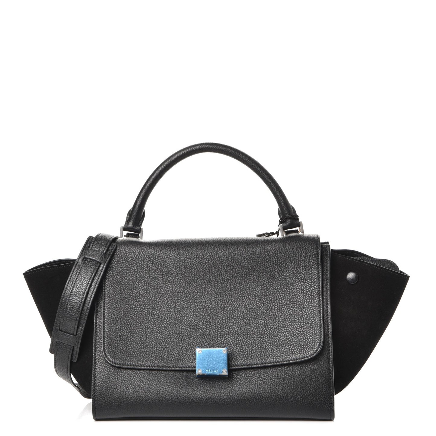 Drummed Calfskin Suede Small Trapeze Black