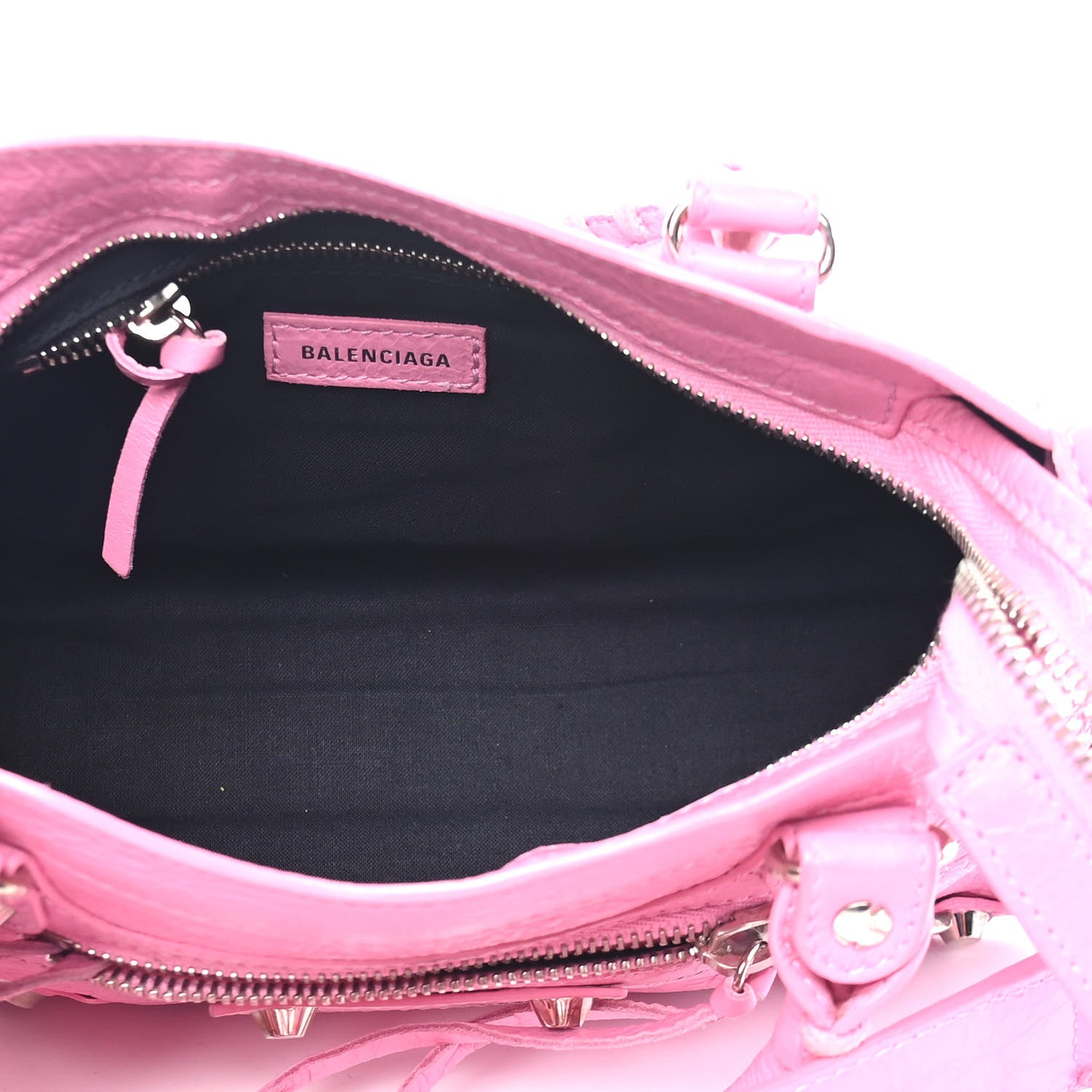 Balenciaga Agneau Arena Classic Silver Hardware Mini City Logo Strap Baby Pink Black 5 of 9