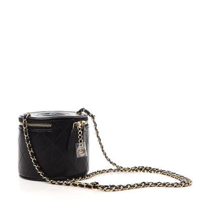 Chanel Lambskin Quilted Round Small Vanity Case With Chain Black 3 of 12